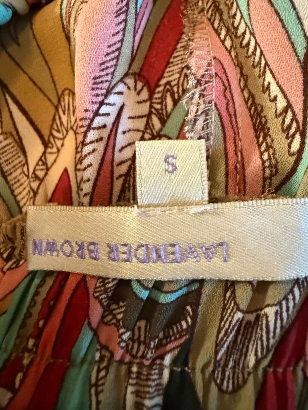 Lavender Brown Pink, Red, Teal Feather-Print Skirt - Picture 5 of 5